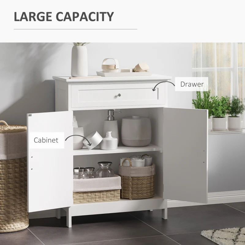 kleankin Bathroom Floor Cabinet, Freestanding Storage Cabinet with Double Doors and Drawer,  White