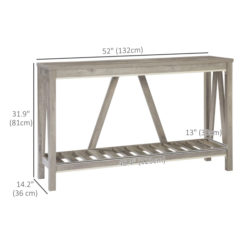 HOMCOM Farmhouse Entryway Table, Rustic Console Table with Storage Shelf for Living Room and Hallway, Distressed Grey
