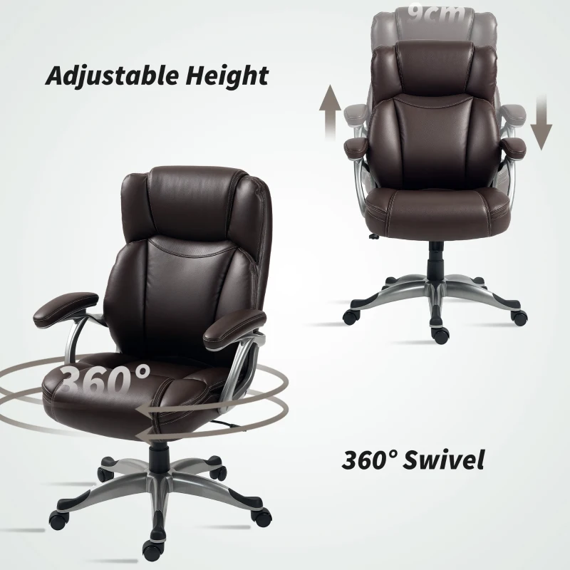 HOMCOM PU Leather High Back Office Chair, Swivel Desk Chair with Tilt Function and Adjustable Height, Brown