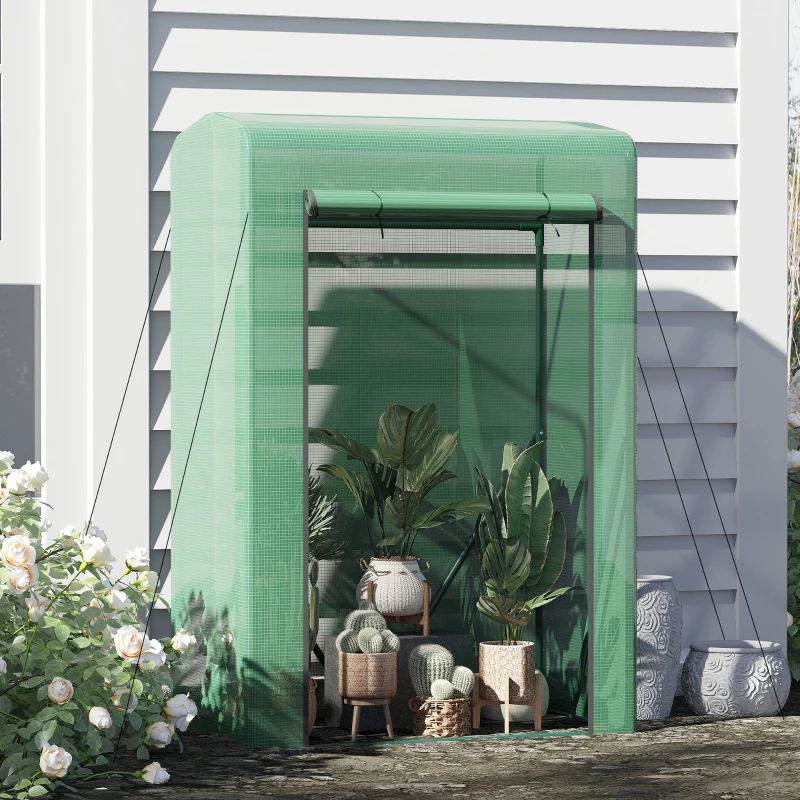 Outsunny 39" x 20" x 59" Outdoor Tomato Greenhouse with Zipper Roll-up Door, Mini Plant Growhouse Hot House with Steel Frame, PE Cover