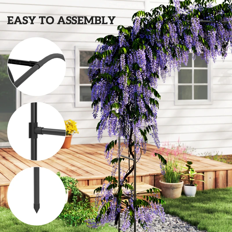 Outsunny 8FT Metal Garden Arch Trellis for Climbing Plants, Ceremony, Wedding Decoration, Black