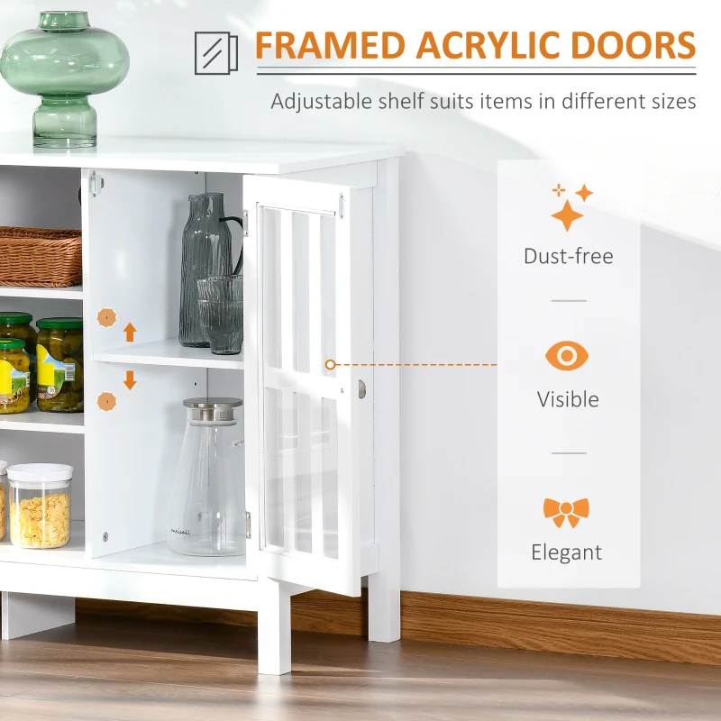 HOMCOM Sideboard, Buffet Cabinet, Coffee Bar Cabinet, Kitchen Cabinet with Storage Shelves, Slatted Framed Doors and Cable Management for Living Room, White