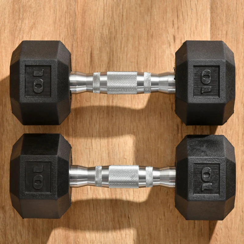 Soozier Rubber Dumbbells Weight Set, Total 20lbs, 10lbs Each, Dumbbell Hand Weight for Body Fitness Training for Home Office Gym, Black