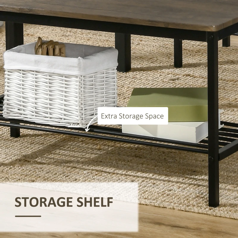 HOMCOM Industrial Dining Table Set, Kitchen Table and Chairs for 4, Dinner Table with Bench Set with Metal Frame & Storage Shelf, 4 Piece Dinette Set