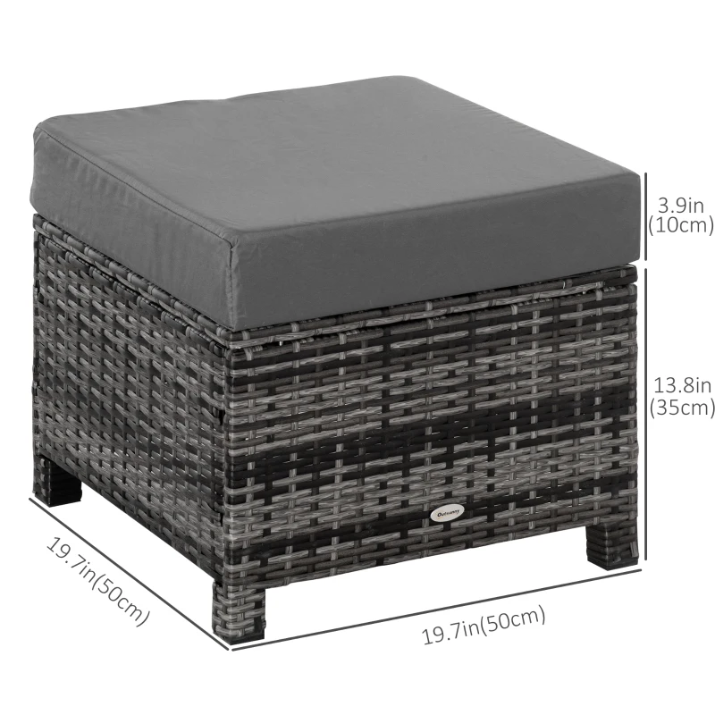 Outsunny Patio Rattan Ottoman, Outdoor Wicker Footrest with Soft Cushion, Metal Frame for Backyard, Garden, and Poolside, Grey