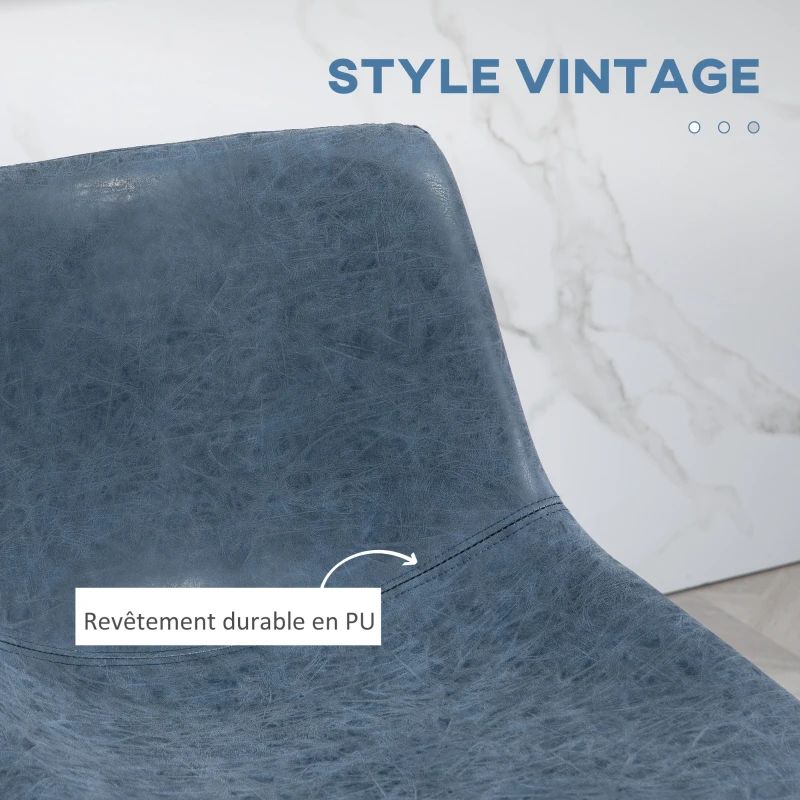 HOMCOM Counter Height Bar Stools Set of 2, Vintage PU Leather Bar Chairs, Kitchen Stools w/ Footrest for Home Bar, Blue