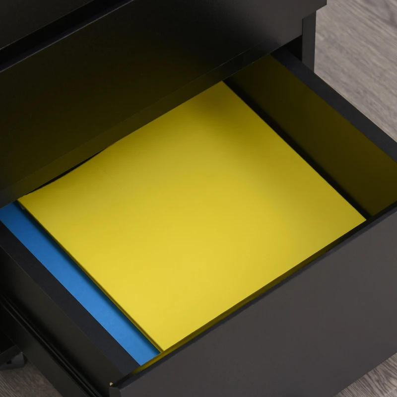 HOMCOM 3 Drawer Storage Cabinet, Mobile Desk Cabinet Under Desk with Wheels, Printer Stand for Home Office, Black