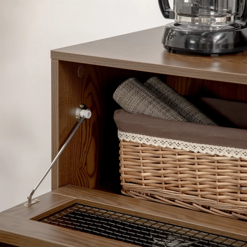 HOMCOM Sideboard Buffet Cabinet, Kitchen Cabinet with Metal Grid Flip Drawer, Adjustable Shelf, Accent Cabinet for Living Room, Walnut