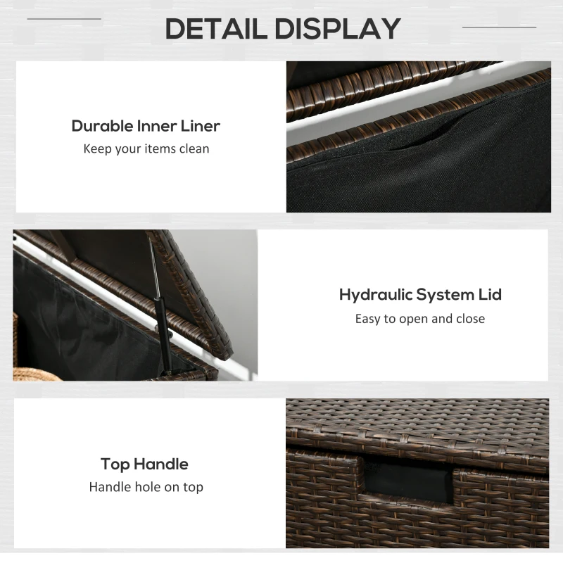 Outsunny 113 Gallon Outdoor Storage Box, Rattan Deck Box for Indoor, Patio Furniture Cushions, Brown