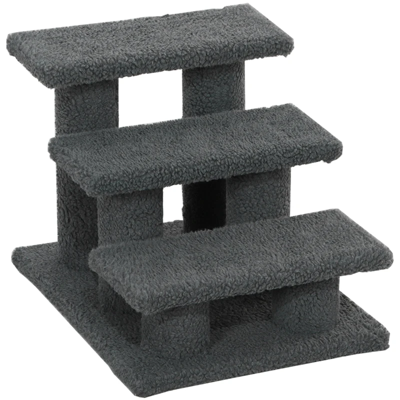 PawHut 3 Tier Pet Stairs Dog Cat Step Scratch Post Furniture,  Dark Grey