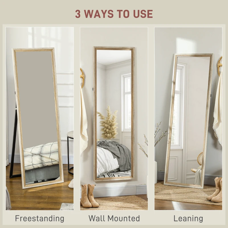 HOMCOM Floor Standing Mirror, Full Length Mirror, Free Standing, Leaning or Wall Mirror with Frame for Bedroom, Dark Wood Grain