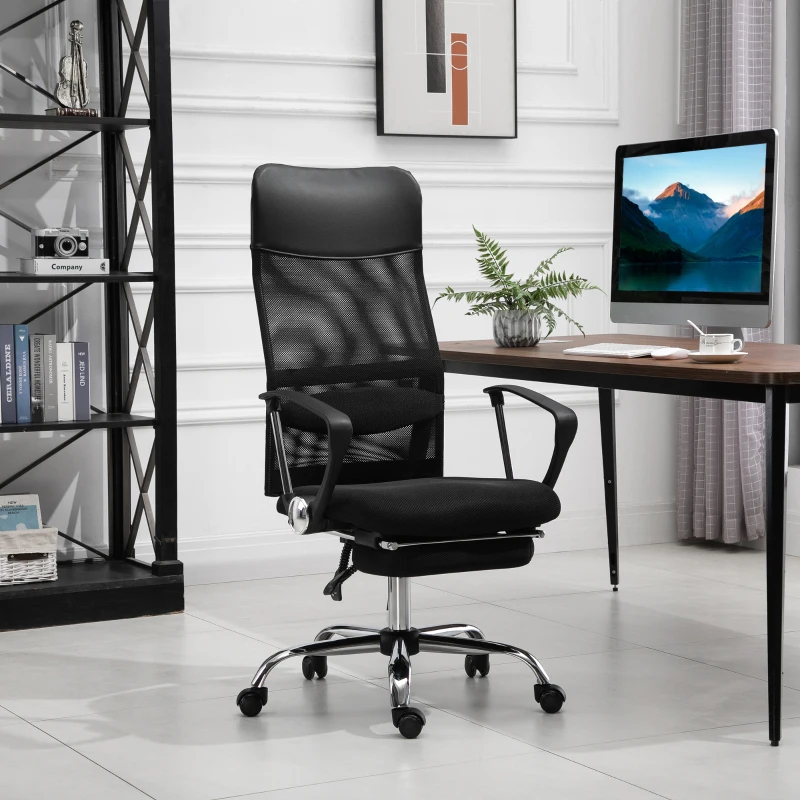 Vinsetto Office Chair High Back Mesh Executive Computer Desk Napping Seat, Height Adjustable, Swivel with Footrest and Lumbar Support