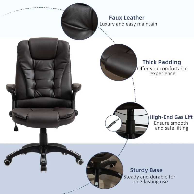Vinsetto Executive Office Chair High Back PU Leather Computer Chair, with Swivel Wheels, Arm, Adjustable Height, Brown
