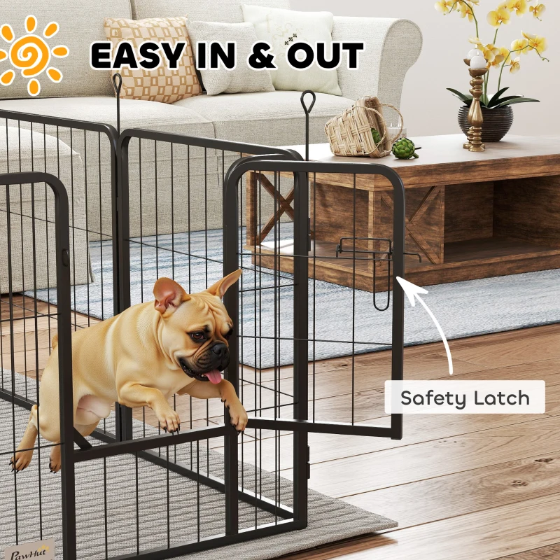 PawHut 24" Dog Playpen Indoor Outdoor, Portable Foldable 8 Panels Pet Playpen with Door & Strap for Small Dogs