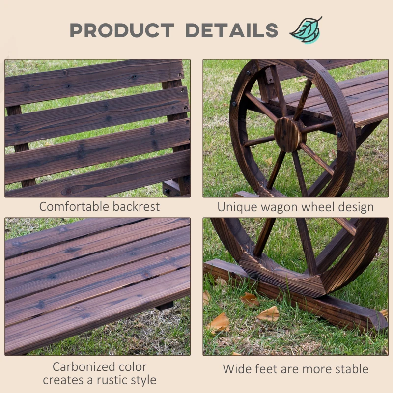 Outsunny 42" Wood Wagon Wheel Bench Garden Loveseat Rustic Seat Relaxing Lounge Chair Outdoor Decorative Seat Park Decor, Brown