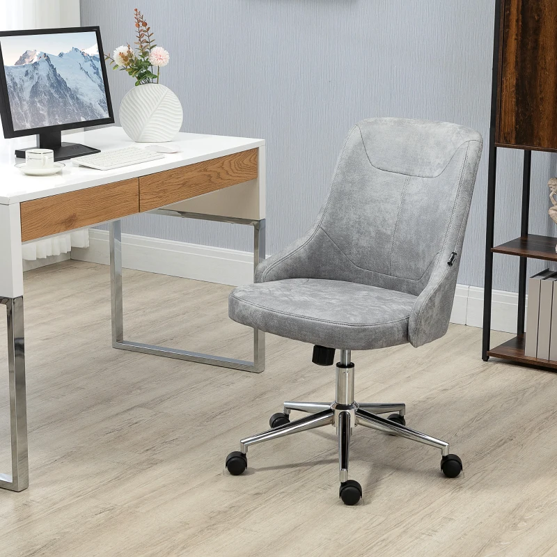 Vinsetto Armless Task Chair, Mid-back Desk Chair, Microfiber Home Office Chair with Adjustable Height, Tilt, Swivel Function, Vanity Chair with Wheels, Light Grey