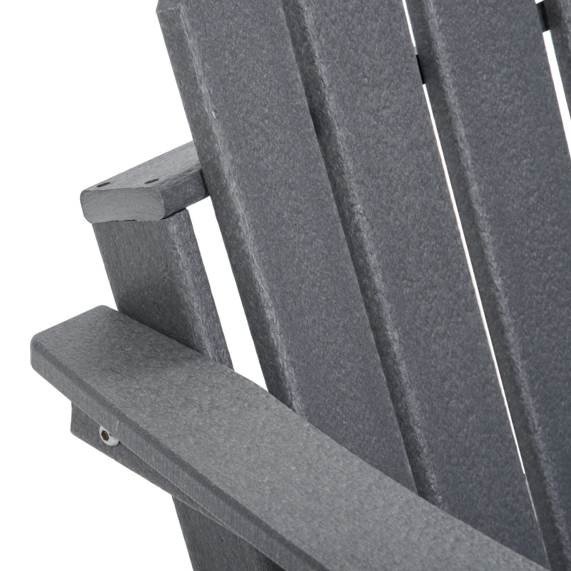 Outsunny 3 Piece Adirondack Chair Set of 2, HDPE Folding Fire Pit Chairs and Patio Side Table, Outdoor Furniture with Slatted Seat, High Backrest, Armrests, Dark Gray