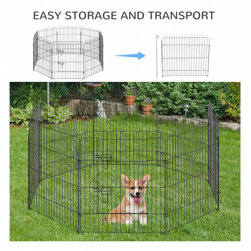 PawHut 30inch 8-Panel Octagon Pet Exercise Playpen Crate Foldable Dog Cage Pen Puppy Kennel, Black