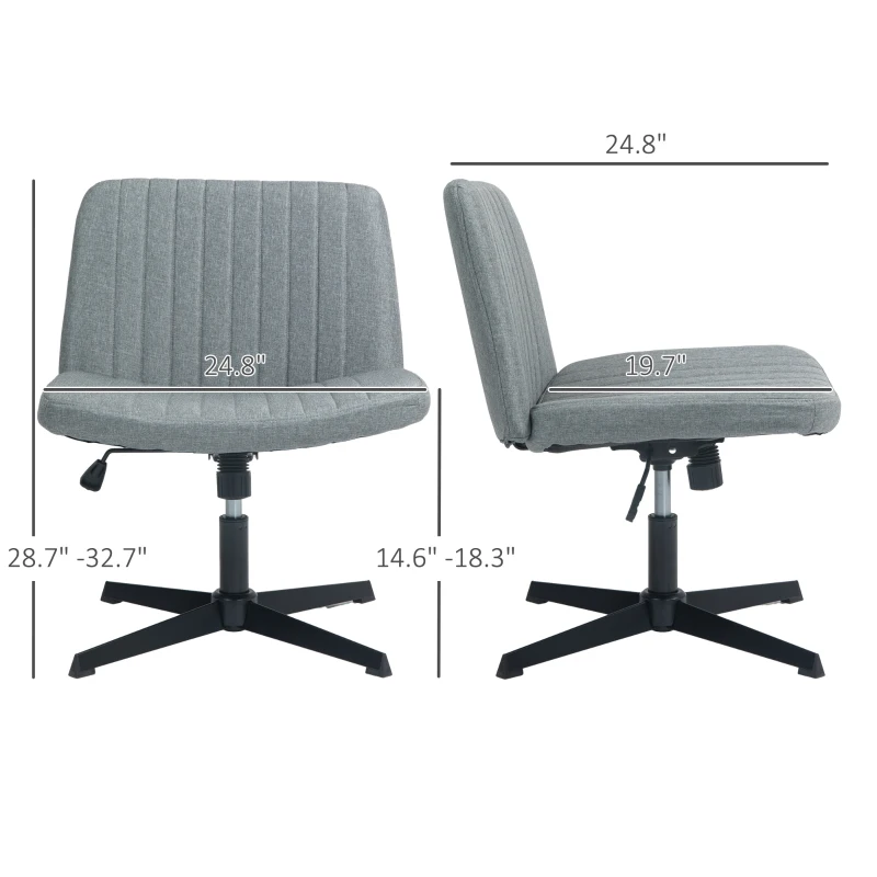 HOMCOM Criss Cross Chair, Wide Armless Office Chair, Fabric Computer Desk Chair with Adjustable Height, Gray