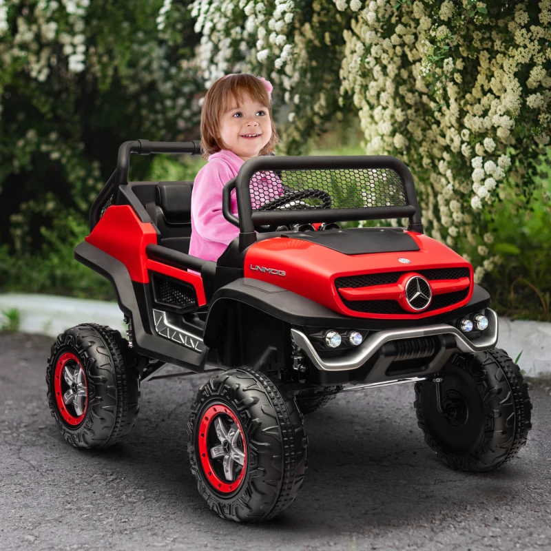 Aosom Licensed Mercedes-Benz Unimog 12V Kids Ride on Truck with Remote Control, Battery Powered Electric Car with Spring Suspension, LED Light, Horn, Music, Red