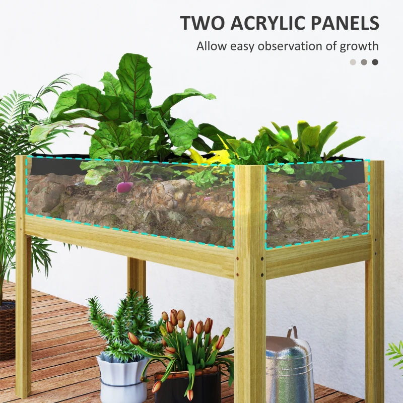 Outsunny Wooden Raised Garden Bed with Acrylic Panels, Raised Planter Box with Drainage Holes, 43.3" x 19.7" x 31.5"