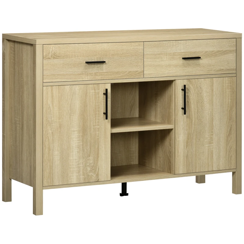 HOMCOM Buffet Table Sideboard and Buffet with 2 Drawers 2 Door Cupboards 2 Open Shelves for Living Room Light Grey