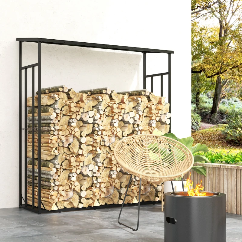 Outsunny 6ft Outdoor Firewood Rack with Cover and Polycarbonate Roof, 4400 lbs Load Wood Storage Holder, Outdoor Log Rack