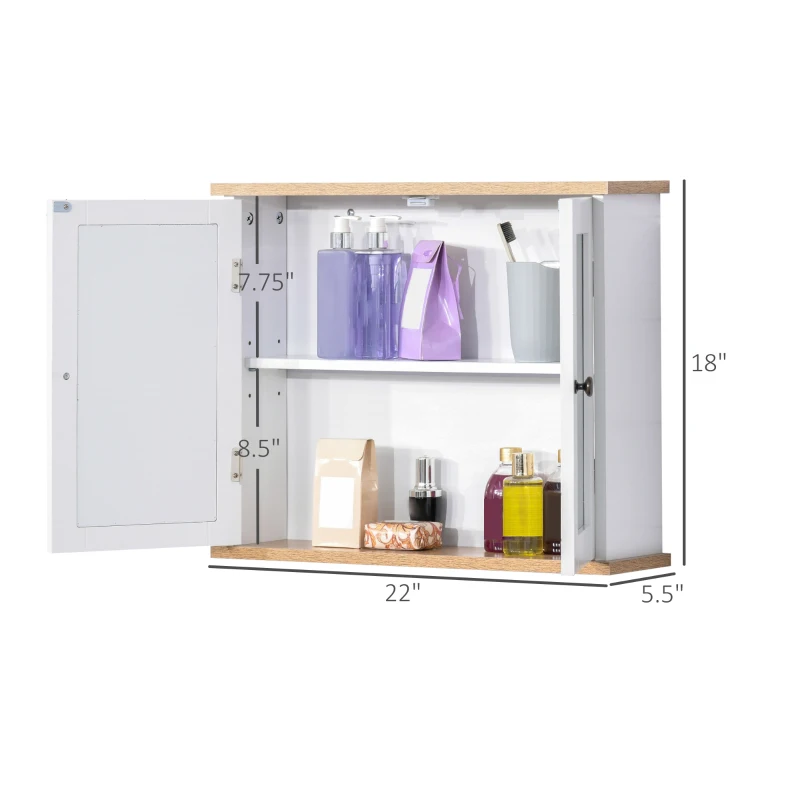 kleankin Medicine Cabinet for Bathroom with Mirror, Bathroom Wall Cabinet with Double Mirrored Doors and Adjustable Shelf, White