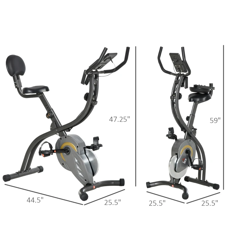 Soozier Folding Exercise Bike with Arm Workout Bands, Magnetic Resistance Foldable Stationary Bike with Phone Holder