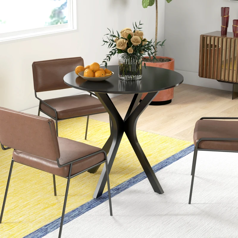 HOMCOM 31" Round Dining Table, Modern Dining Room Table with Steel Curved Legs, Space Saving Small Kitchen Table, Black