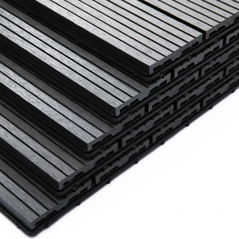 Outsunny 11 Pcs Plastic Interlocking Deck Tiles, 12" x 12" Non-slip Flooring Tiles for Indoor Outdoor Patio Balcony, Grey