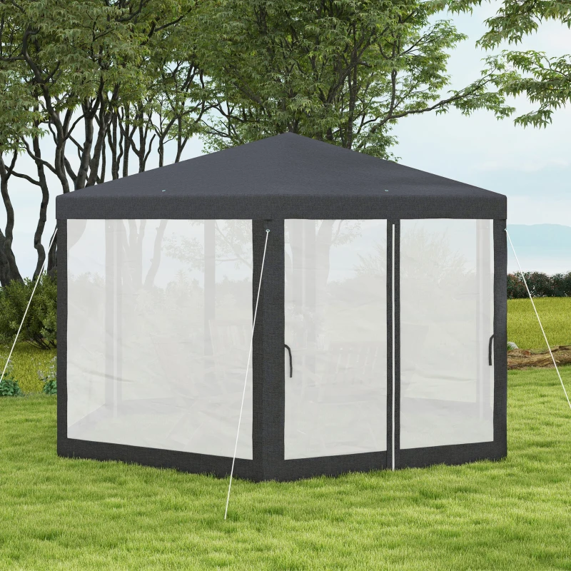 Outsunny Φ13' Hexagon Party Tent Patio Gazebo Outdoor Activity Event Canopy Quick Sun Shelter Pavilion with Netting Mesh Sidewall Dark Grey