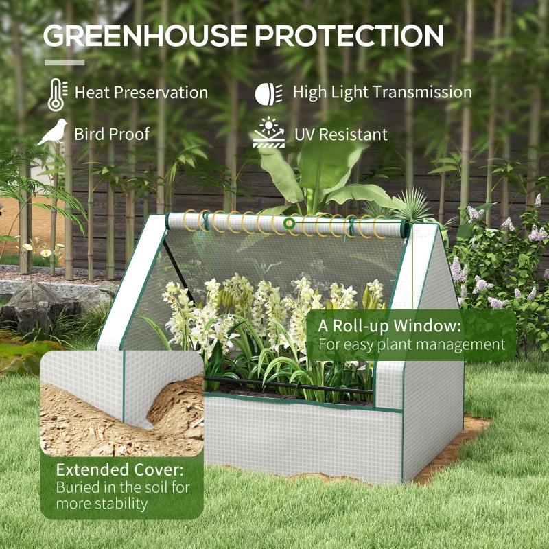 Outsunny Raised Garden Bed, Outdoor Metal Planter Box with Mini Greenhouse, White and Silver
