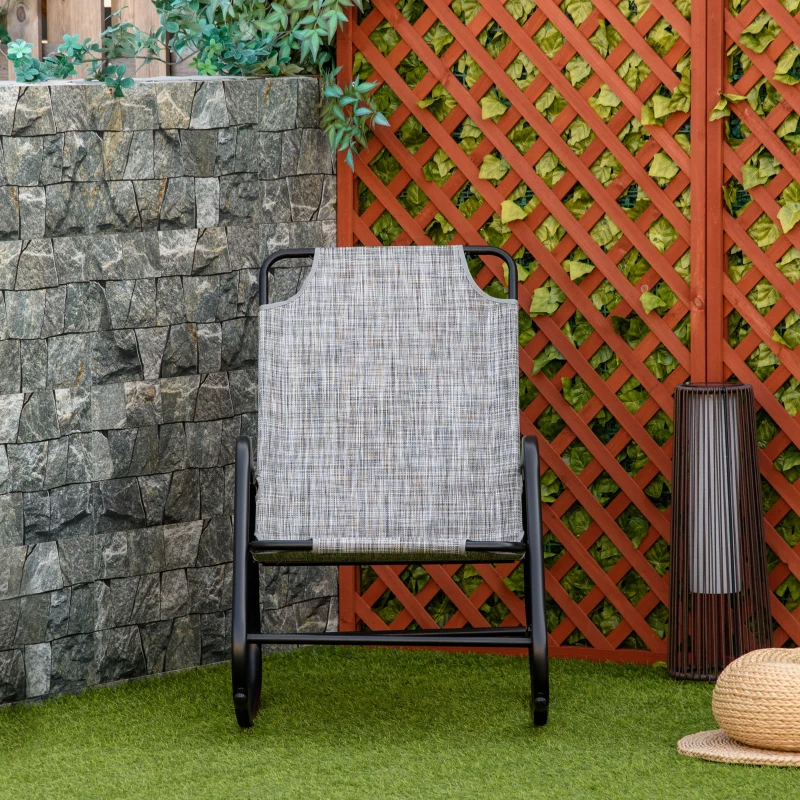 Outsunny Garden Rocking Chair, Outdoor Indoor Sling Fabric Rocker for Patio, Balcony, Porch, Grey