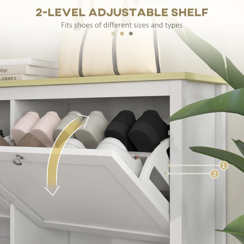 HOMCOM Entryway Shoe Storage Cabinet with 4 Flip Drawers, Adjustable Shelves, Narrow Shoe Cabinet for 20 Pairs of Shoes, White