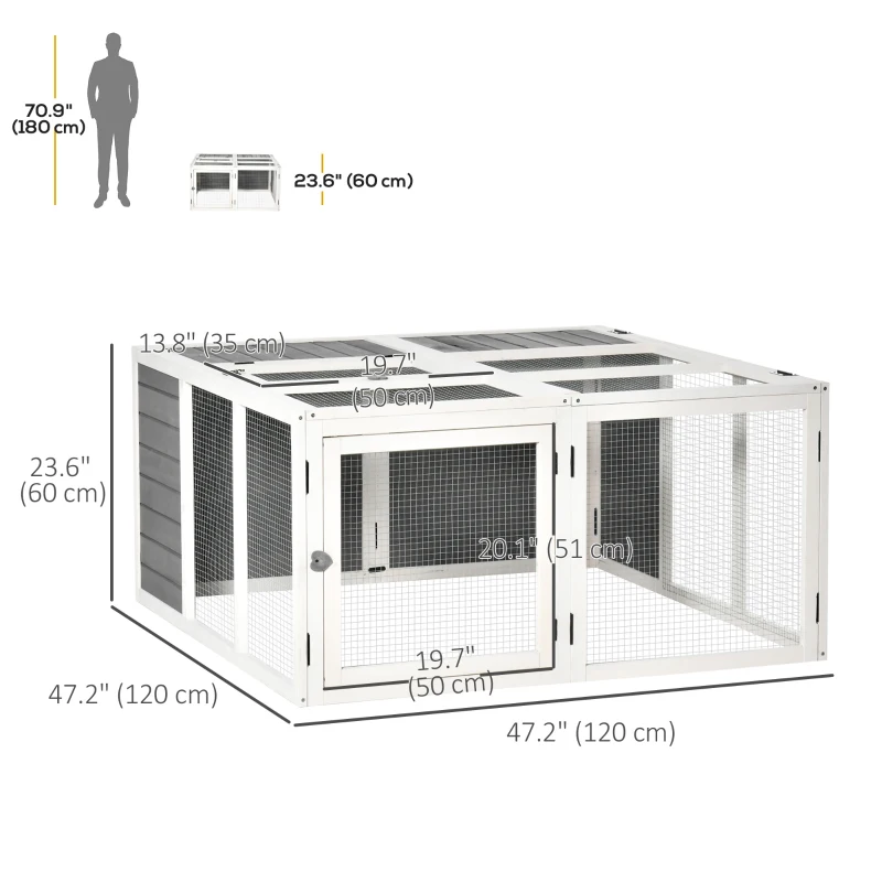 PawHut Rabbit Hutch with Openable Foldable Top, Door, for 1-4 Rabbits, for Outdoor, Backyard, Garden, Grey