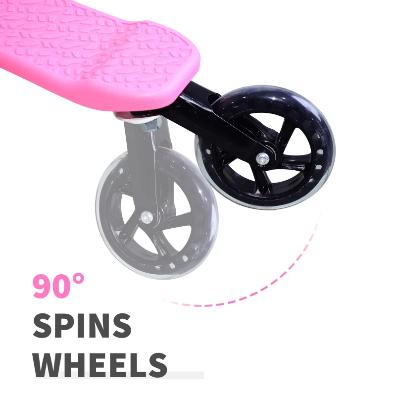 HOMCOM Y Fliker Scooter, Outdoor Swing Wiggle Scooter, 3 Wheel Scooter for 6-8 Years Old, Pink