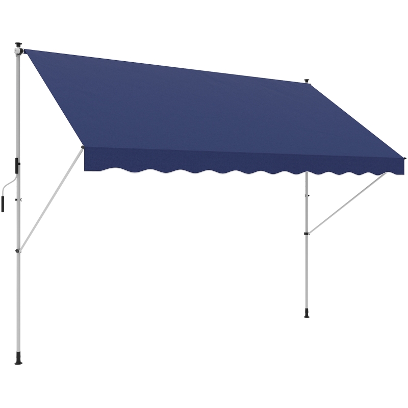 Outsunny 10x5ft Patio Sun Shade Canopy, Manual Retractable Awning with 5.6-9.2ft Support Pole for Window, Door, Porch, Navy Blue