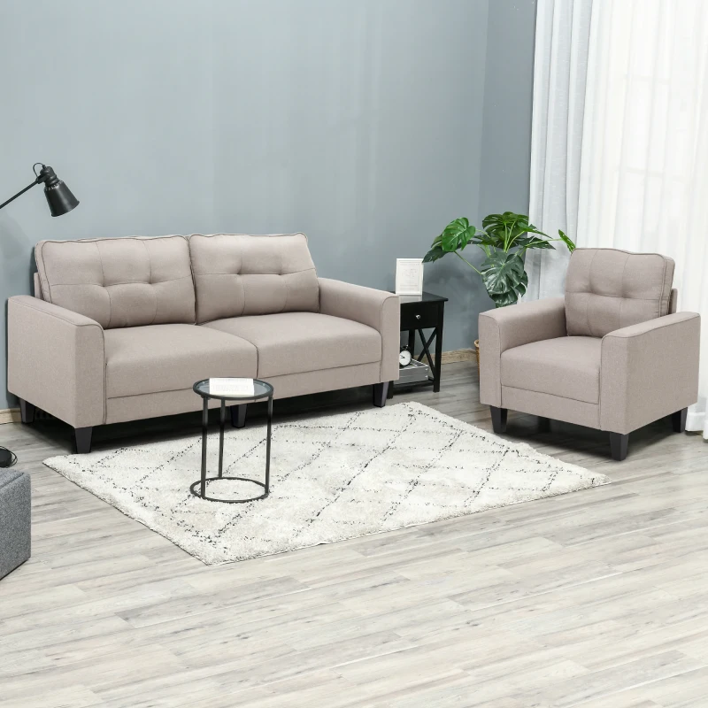 HOMCOM Button Tufted Armchair Modern Single Sofa Chair Upholstered Accent Chair with Rubber Wood Legs and Thick Padding Mid-Back for Living Room and Bedroom, Beige