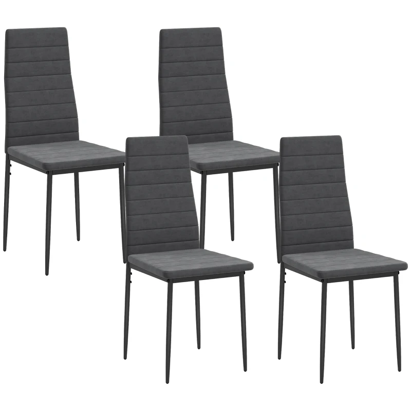 HOMCOM Modern Dining Chairs, Set of 4, High Back Upholstery and Metal Legs for the Living Room, Kitchen, Home Office, Grey