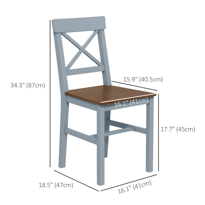 HOMCOM Farmhouse Wooden Dining Chairs Set of 2 with Cross Back, Grey