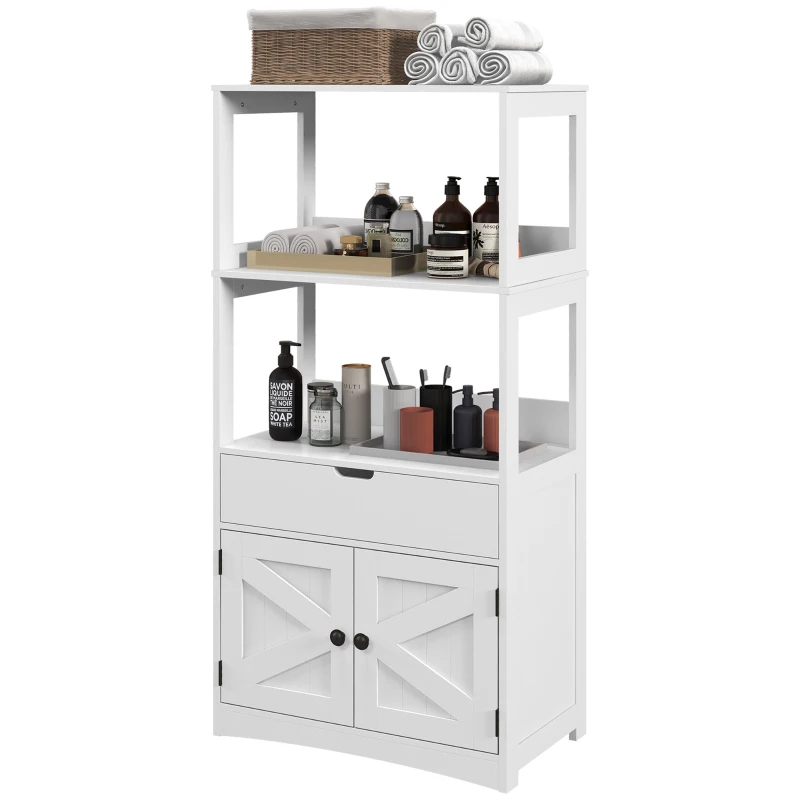 kleankin Farmhouse Bathroom Storage Cabinet, Linen Cabinet with Drawer and Shelves, 23.5" x 13" x 48.5", White