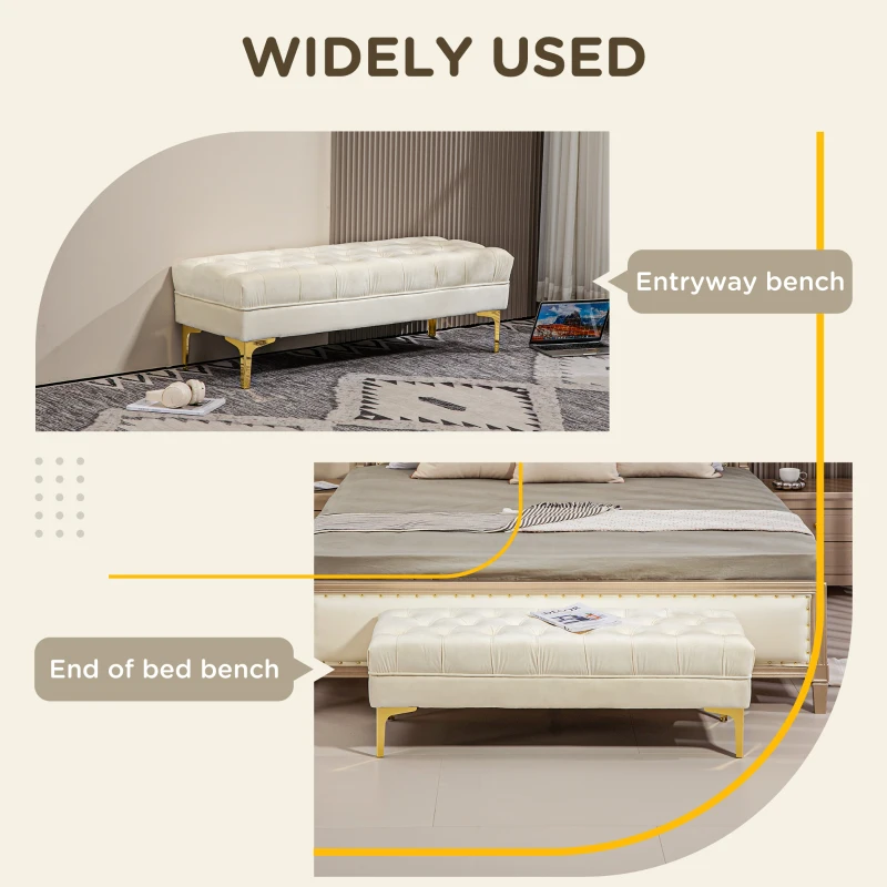 HOMCOM End of Bed Bench, Upholstered Bench, Entryway Shoe Bench with Button Tufted for Living Room, Bedroom, Beige
