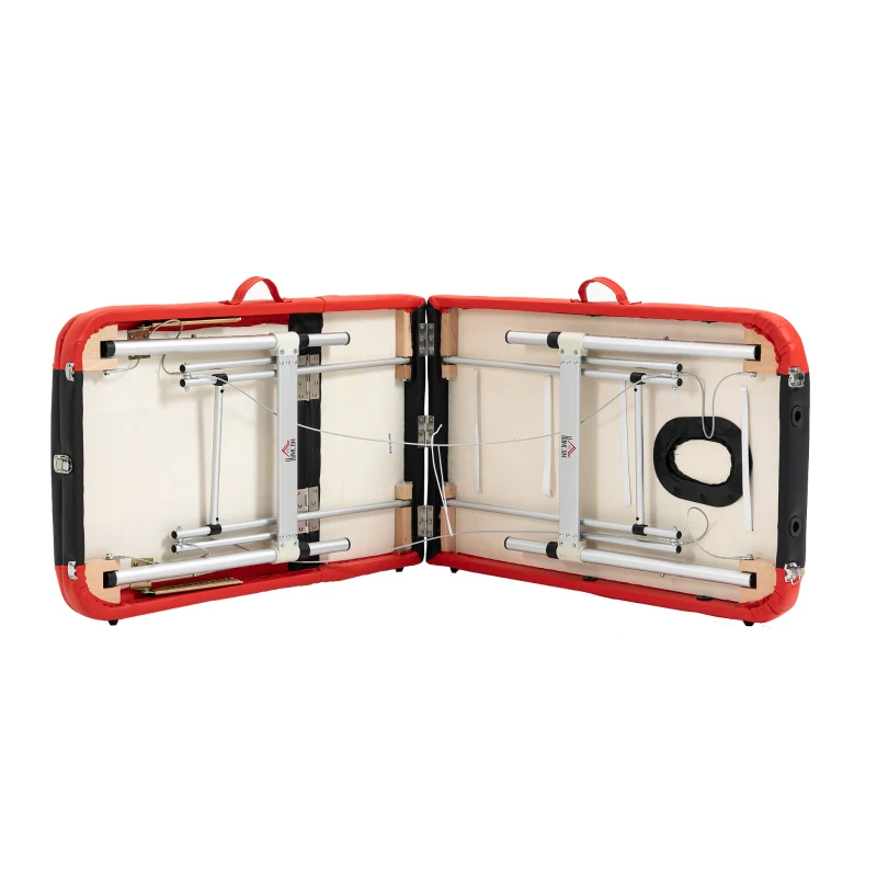 HOMCOM 85" 3 Section Foldable Massage Table Professional Salon Spa Facial Couch Bed (Black/Red)