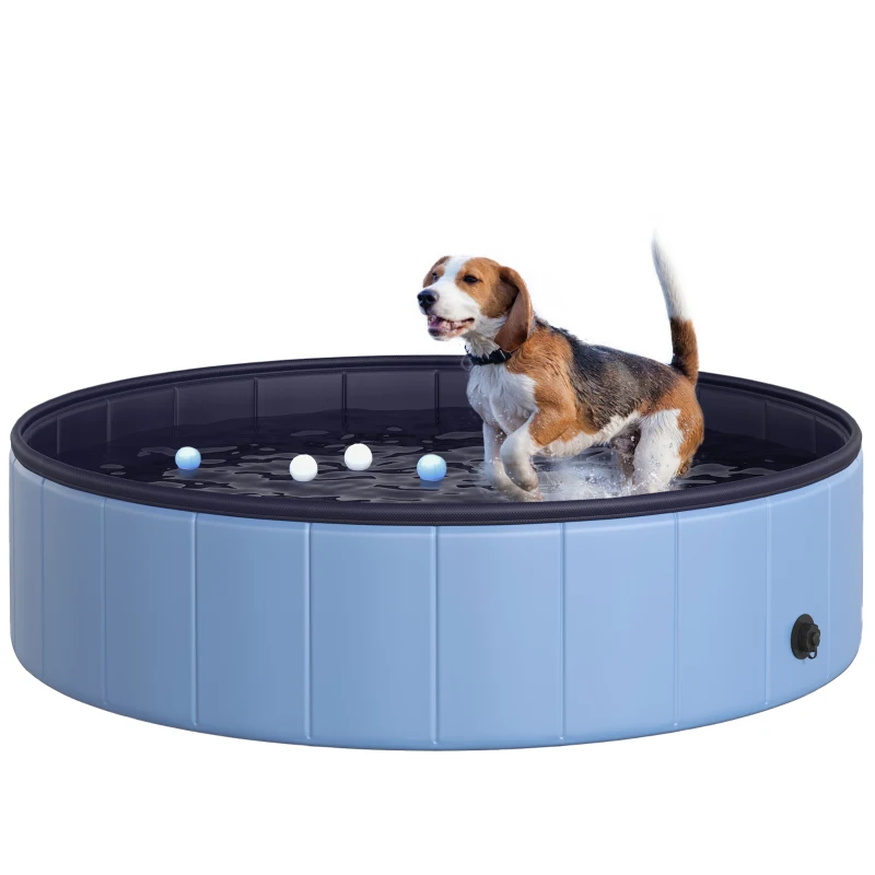PawHut Folding Dog Pool Portable Pet Kiddie Swimming Pool, Outdoor/Indoor Puppy Bath Tub with Nonslip Bottom for Dogs & Cats,  (Φ47", Blue)