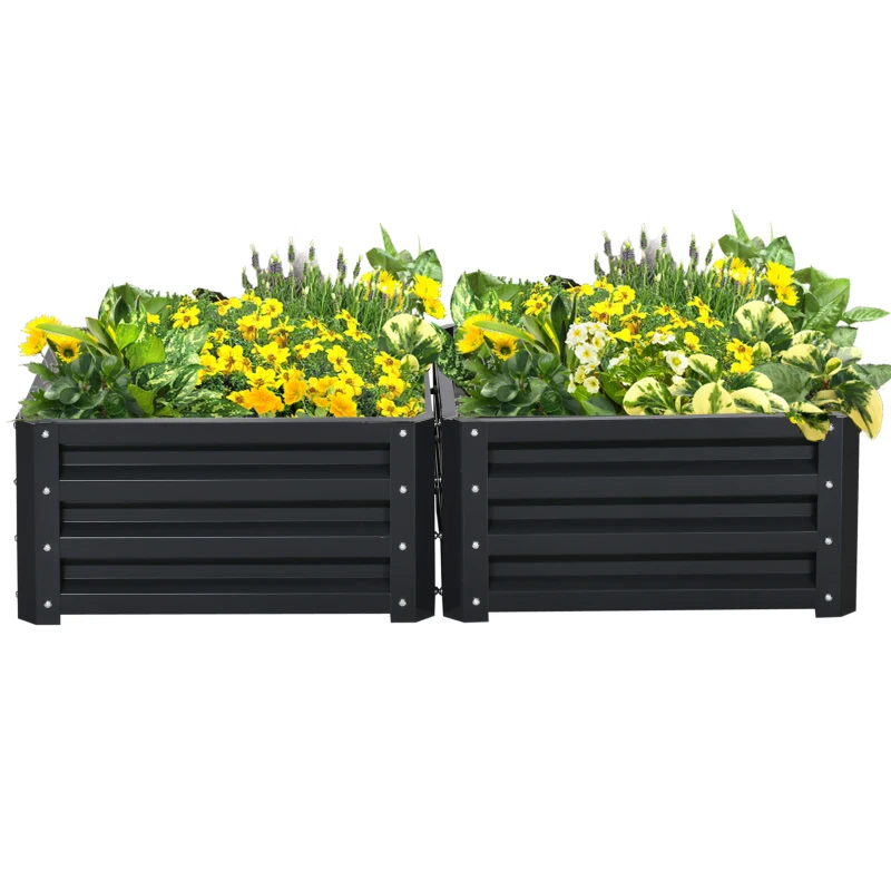 Outsunny 2pc 23.5" Elevated Herb & Vegetable Planting Box Kit w/ Versatile Uses, Dark Gray