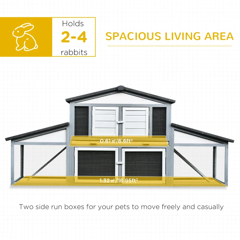 PawHut Deluxe Large Rabbit Hutch Small Animal House Portable Large Outdoor with Run Box, Grey