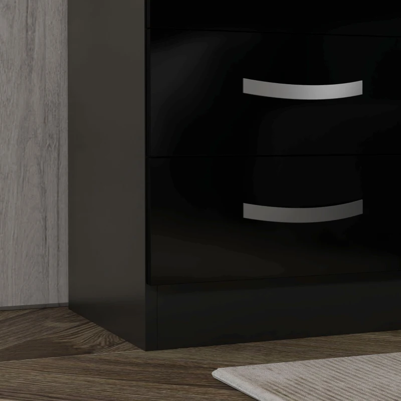HOMCOM Bedside Table Set of 2, Modern Nightstand with Drawers and High Gloss Fronts, Night Table for Bedroom, Black
