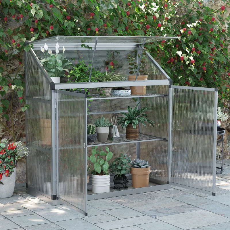 Outsunny 3 tier Greenhouse Outdoor Plant Garden Transparent Sunlight Board w / Foundation
