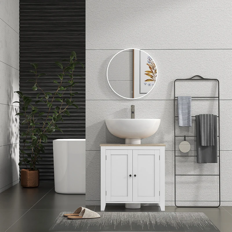 kleankin Bathroom Sink Vanity Unit, Under Sink Bathroom Cabinet with U-Shape Design and Adjustable Shelf, White